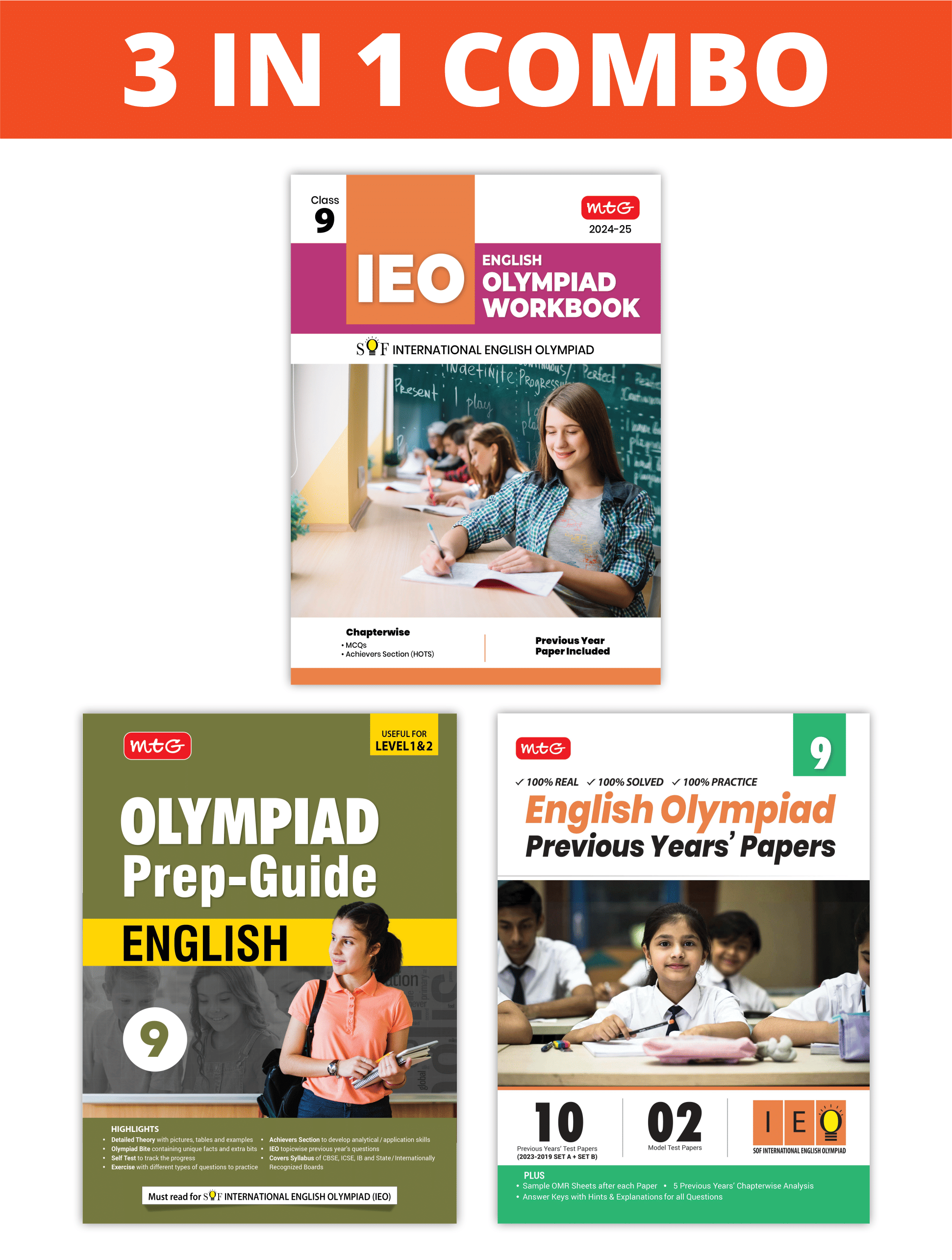 MTG International English Olympiad (IEO) Workbook, Prep-Guide & Previous Years Papers (PYQs) with Mock Test Paper Class 9 - SOF Olympiad Books For 2024-25 Exam (Set of 3 Books) MTG International English Olympiad (IEO) Workbook, Prep-Guide & Previous Years Papers (PYQs) with Mock Test Paper Class 9 - SOF Olympiad Books For 2024-25 Exam (Set of 3 Books)