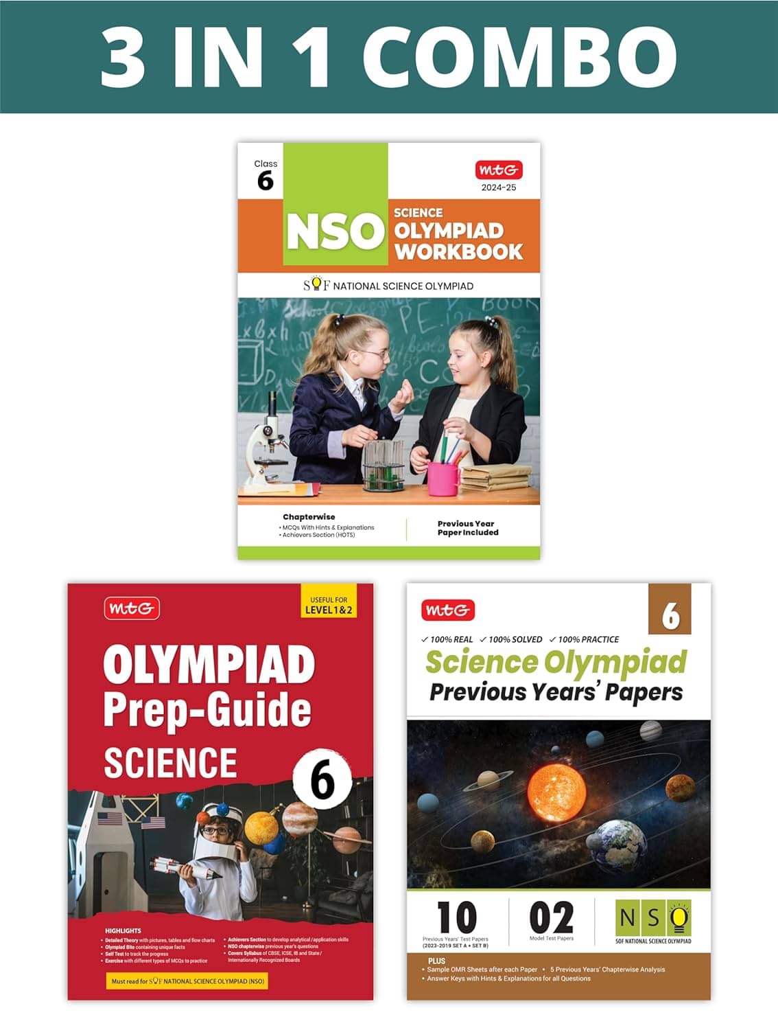     			MTG National Science Olympiad (NSO) Workbook, Prep-Guide & Previous Years Papers (PYQs) with Mock Test Paper Class 6 - SOF Olympiad Books For 2024-25 Exam (Set of 3 Books)