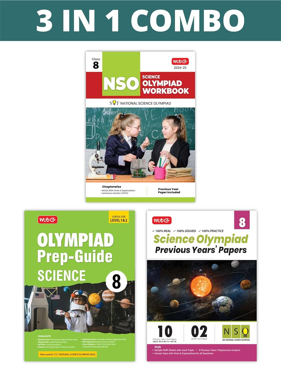 MTG National Science Olympiad (NSO) Workbook, Prep-Guide & Previous Years Papers (PYQs) with Mock Test Paper Class 8 - SOF Olympiad Books For 2024-25 Exam (Set of 3 Books) MTG National Science Olympiad (NSO) Workbook, Prep-Guide & Previous Years Papers (PYQs) with Mock Test Paper Class 8 - SOF Olympiad Books For 2024-25 Exam (Set of 3 Books)