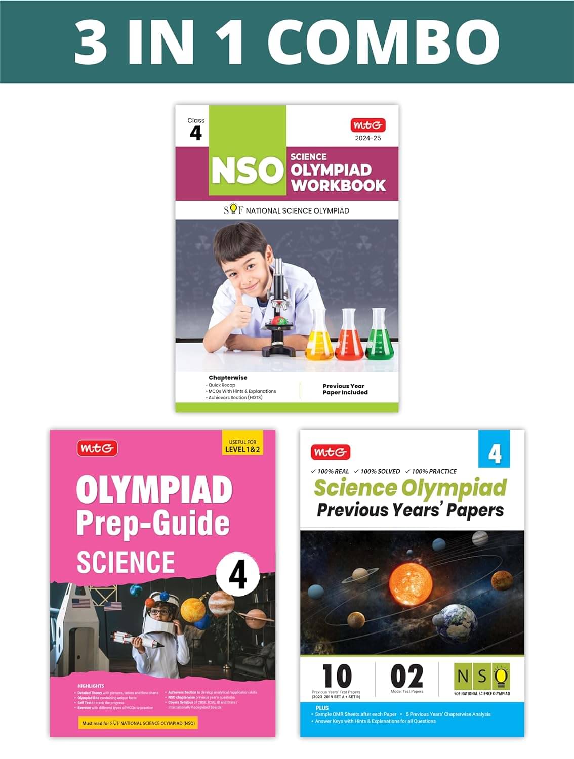     			MTG National Science Olympiad (NSO) Workbook, Prep-Guide & Previous Years Papers (PYQs) with Mock Test Paper Class 4 - SOF Olympiad Books For 2024-25 Exam (Set of 3 Books)