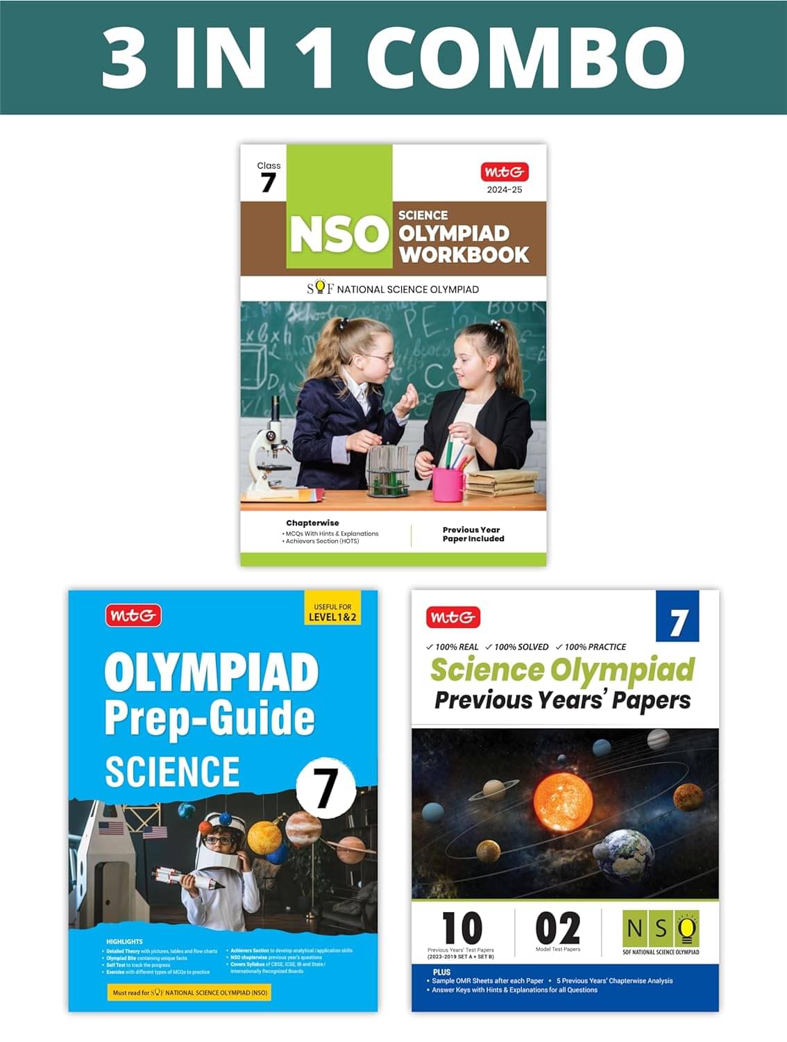 MTG National Science Olympiad (NSO) Workbook, Prep-Guide & Previous Years Papers (PYQs) with Mock Test Paper Class 7 - SOF Olympiad Books For 2024-25 Exam (Set of 3 Books) MTG National Science Olympiad (NSO) Workbook, Prep-Guide & Previous Years Papers (PYQs) with Mock Test Paper Class 7 - SOF Olympiad Books For 2024-25 Exam (Set of 3 Books)