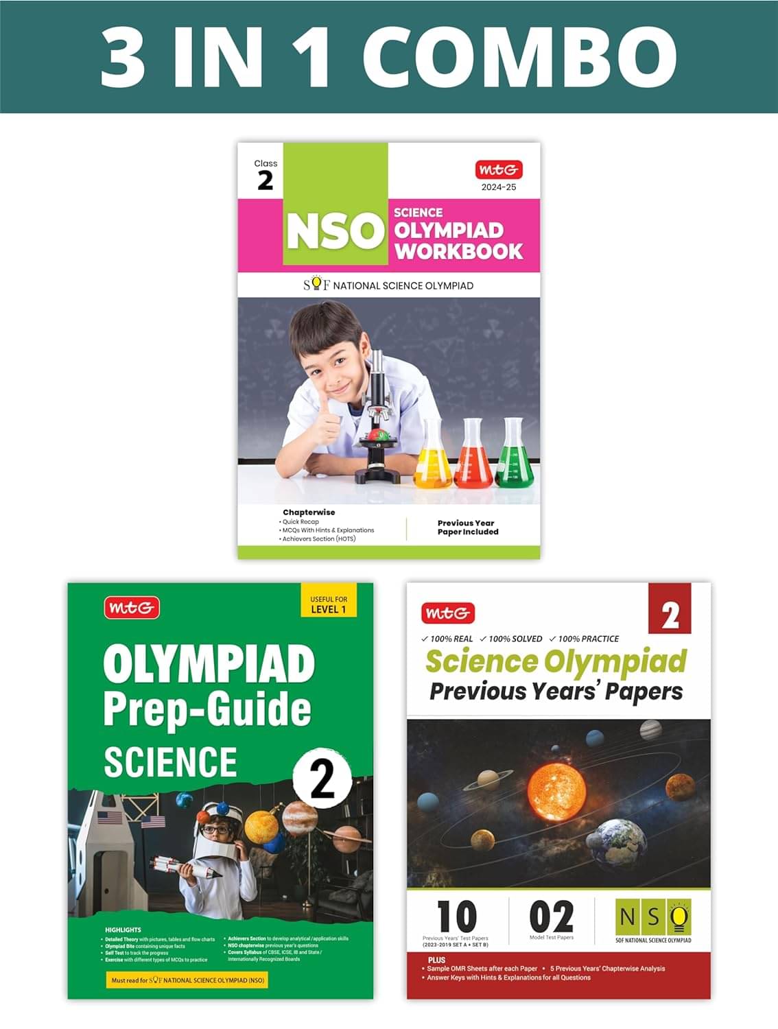     			MTG National Science Olympiad (NSO) Workbook, Prep-Guide & Previous Years Papers (PYQs) with Mock Test Paper Class 2 - SOF Olympiad Books For 2024-25 Exam (Set of 3 Books)