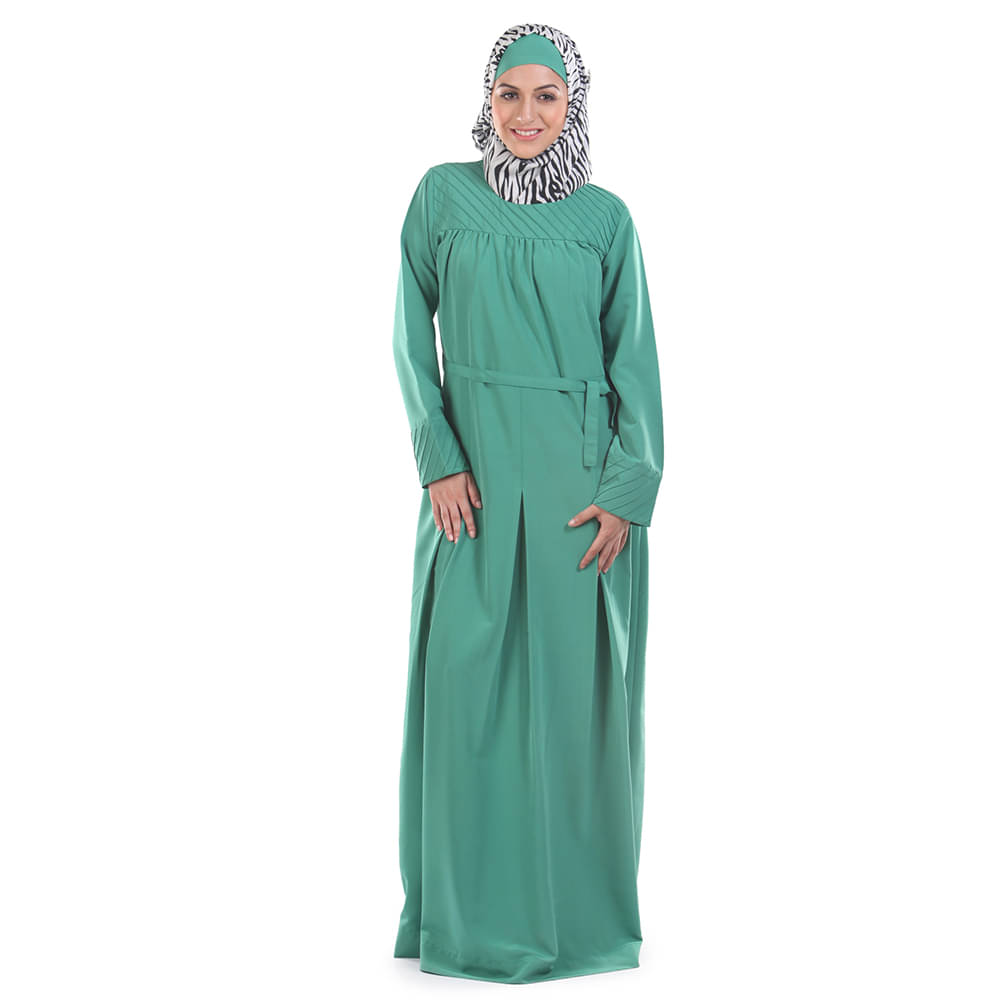     			Momin Libas Green Polyester Stitched Burqas without Hijab -
