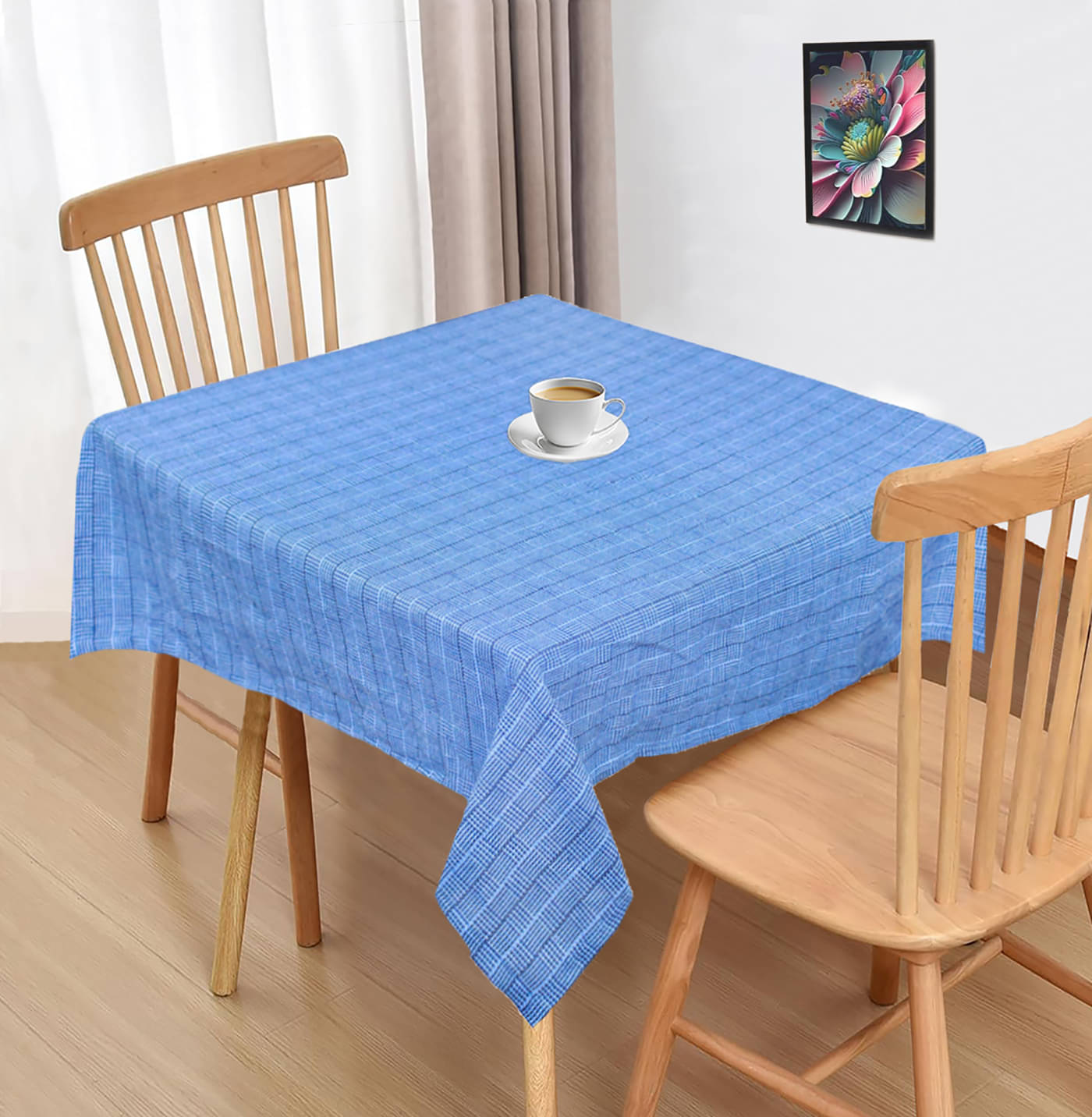 Oasis Hometex Checks Cotton 2 Seater Square Table Cover ( 102 x 102 ) cm Pack of 1 Blue Oasis Hometex Checks Cotton 2 Seater Square Table Cover ( 102 x 102 ) cm Pack of 1 Blue