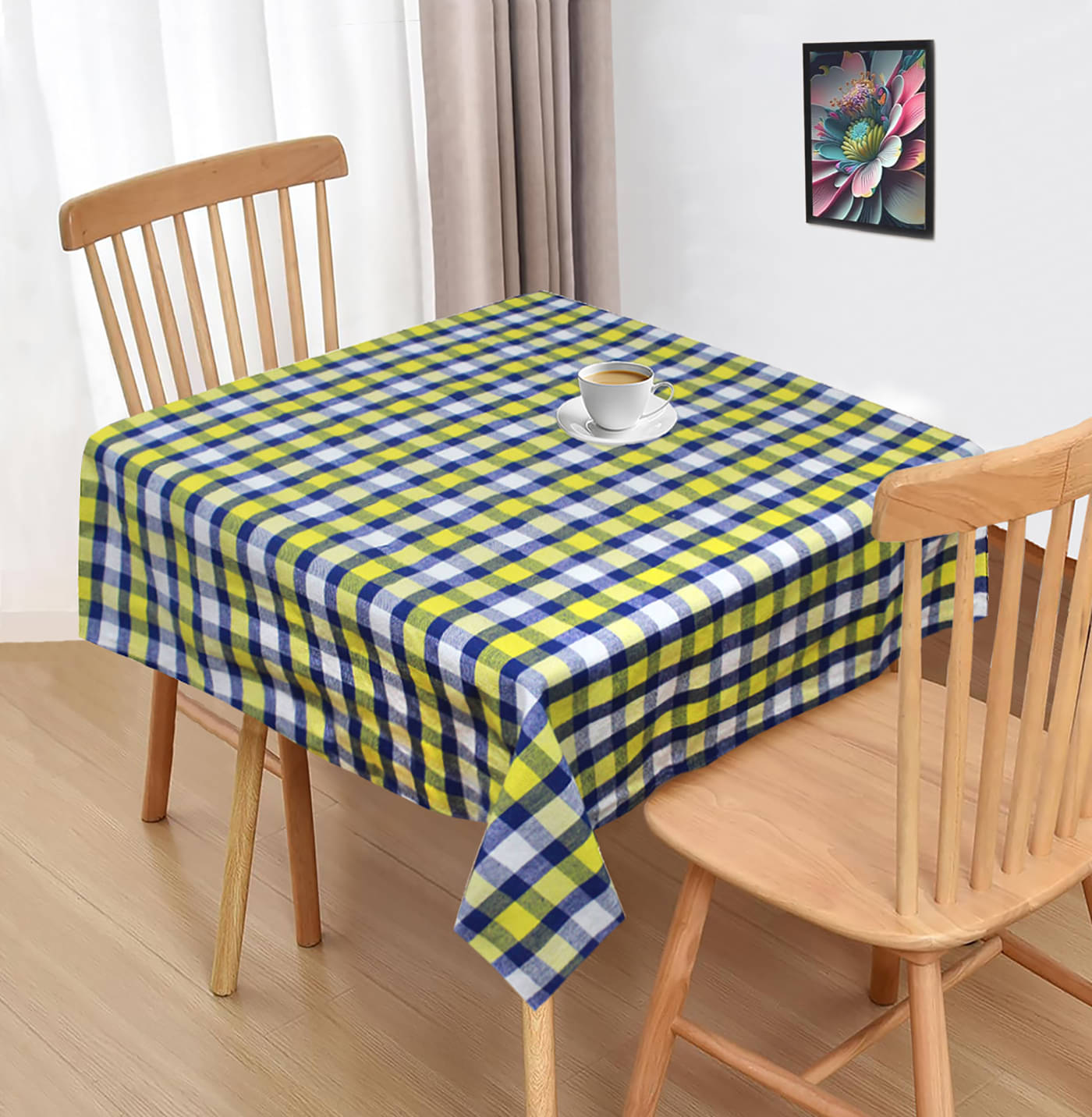 Oasis Hometex Checks Cotton 2 Seater Square Table Cover ( 102 x 102 ) cm Pack of 1 Yellow     			Oasis Hometex Checks Cotton 2 Seater Square Table Cover ( 102 x 102 ) cm Pack of 1 Yellow