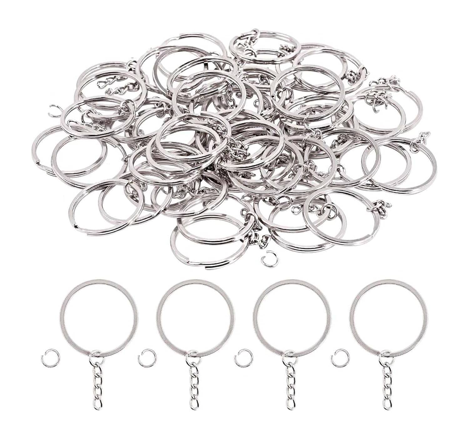     			PRANSUNITA  24 pcs Keychain Rings 1 Inch (25mm) with 24 pcs Open Jump Rings for Resin, Crafts and Key chains Making – Silver Color