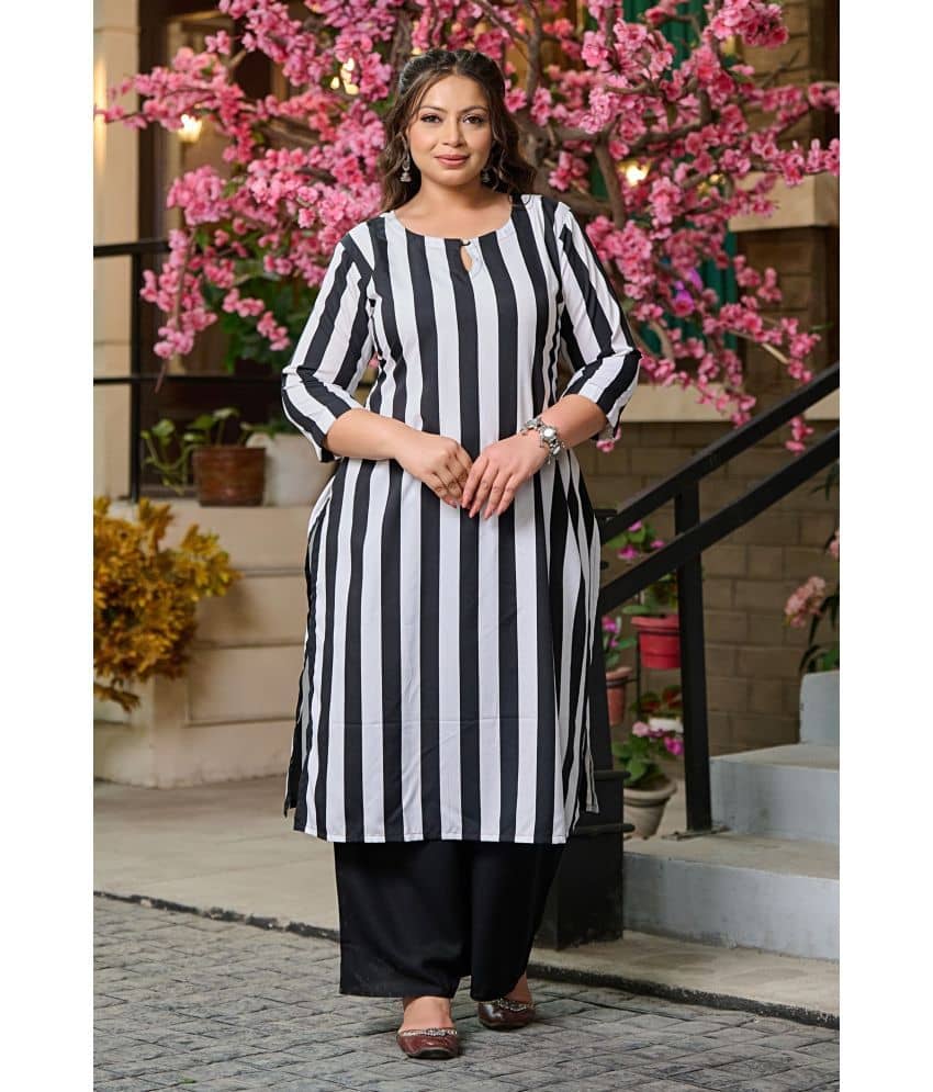 PrettyPlus by Desinoor.com Rayon Striped Straight Women's Kurti - White ( Pack of 1 ) - Kurtis, Tunics | Buy online on ZillyBuy