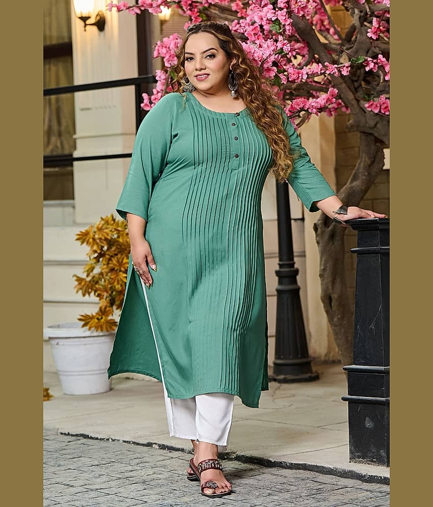PrettyPlus by Desinoor.com Rayon Solid Straight Women's Kurti - Sea Green ( Pack of 1 ) - Kurtis, Tunics | Buy online on ZillyBuy