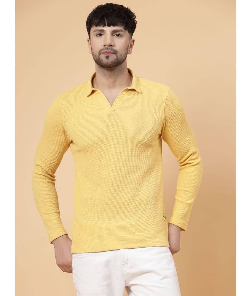 Rigo Pack of 1 Cotton Slim Fit Solid Full Sleeves Men's Polo T Shirt ( Yellow )     			Rigo Pack of 1 Cotton Slim Fit Solid Full Sleeves Men's Polo T Shirt ( Yellow )
