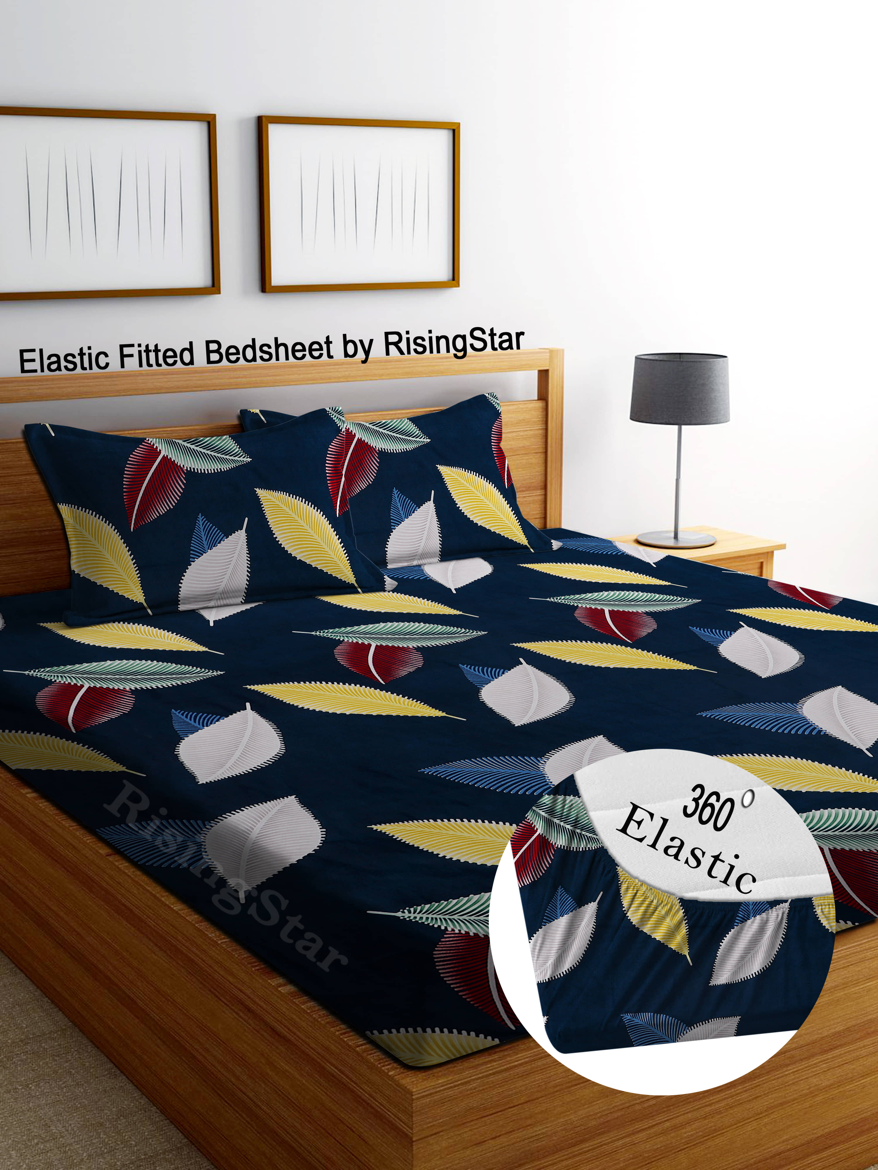 Rising Star Cotton Floral Fitted ( King Size ) - White