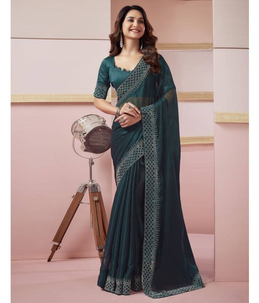 Samah Chiffon Embellished Saree With Unstitched Blouse Piece ( Rama ) Samah Chiffon Embellished Saree With Unstitched Blouse Piece ( Rama )