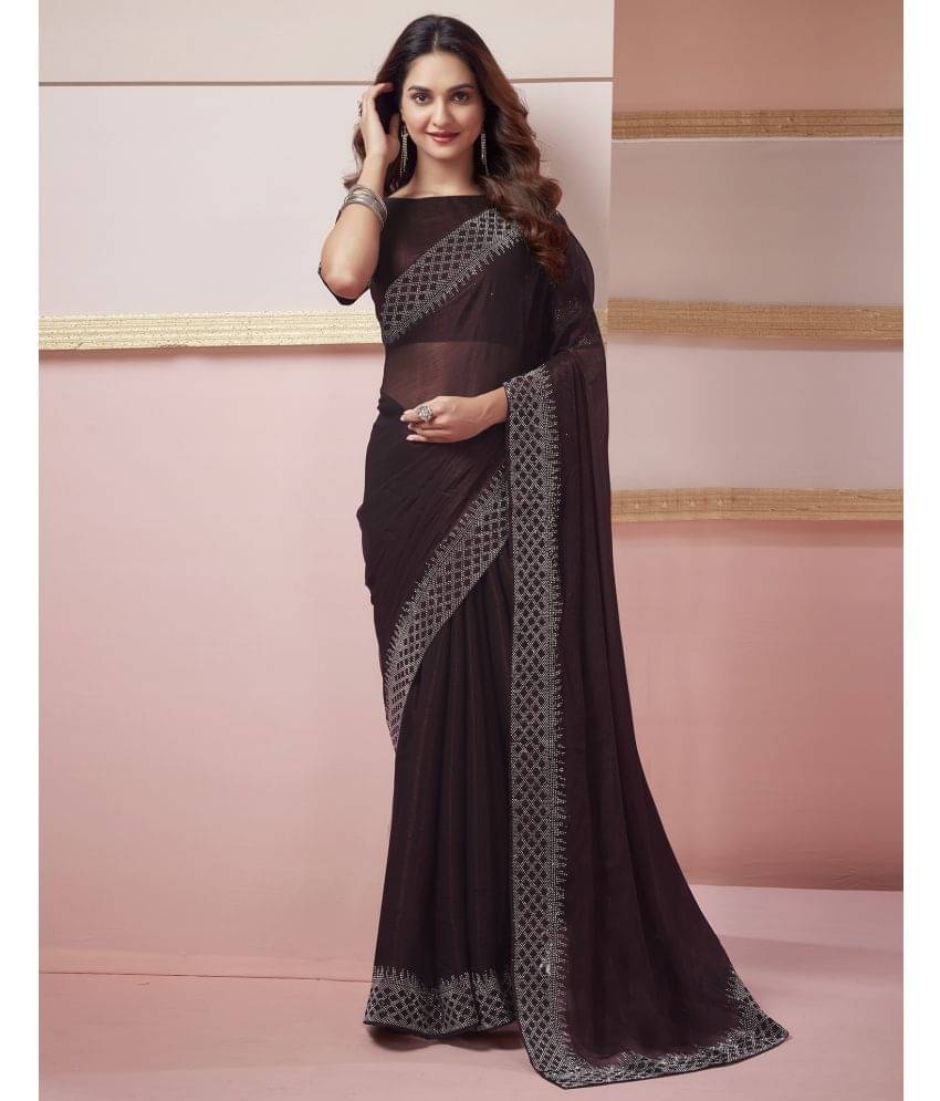     			Samah Chiffon Embellished Saree With Unstitched Blouse Piece ( Brown )