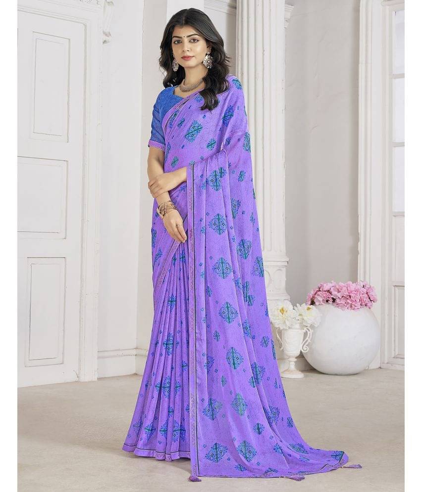 Samah Chiffon Printed Saree With Unstitched Blouse Piece ( Lavender ) Samah Chiffon Printed Saree With Unstitched Blouse Piece ( Lavender )