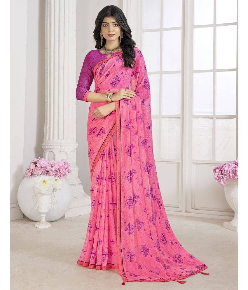     			Samah Chiffon Printed Saree With Unstitched Blouse Piece ( Rose Gold )
