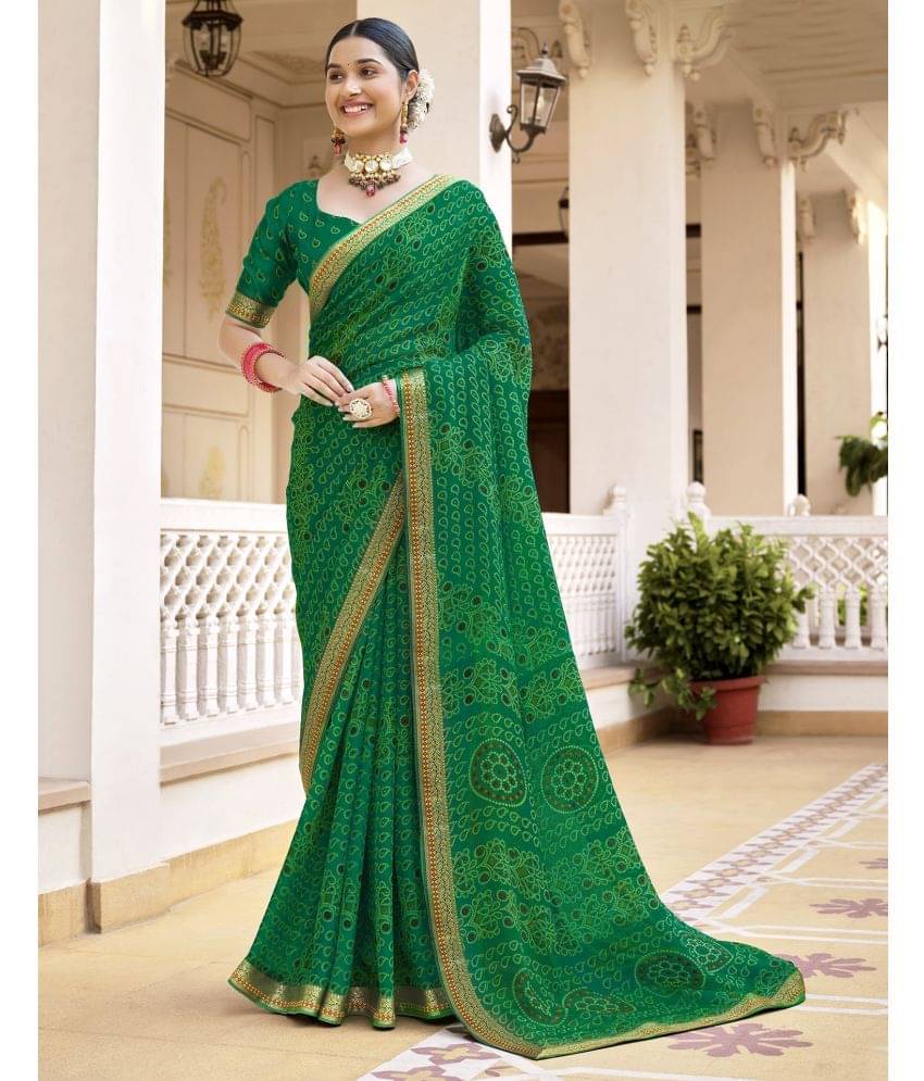 Samah Chiffon Printed Saree With Unstitched Blouse Piece ( Green ) Samah Chiffon Printed Saree With Unstitched Blouse Piece ( Green )