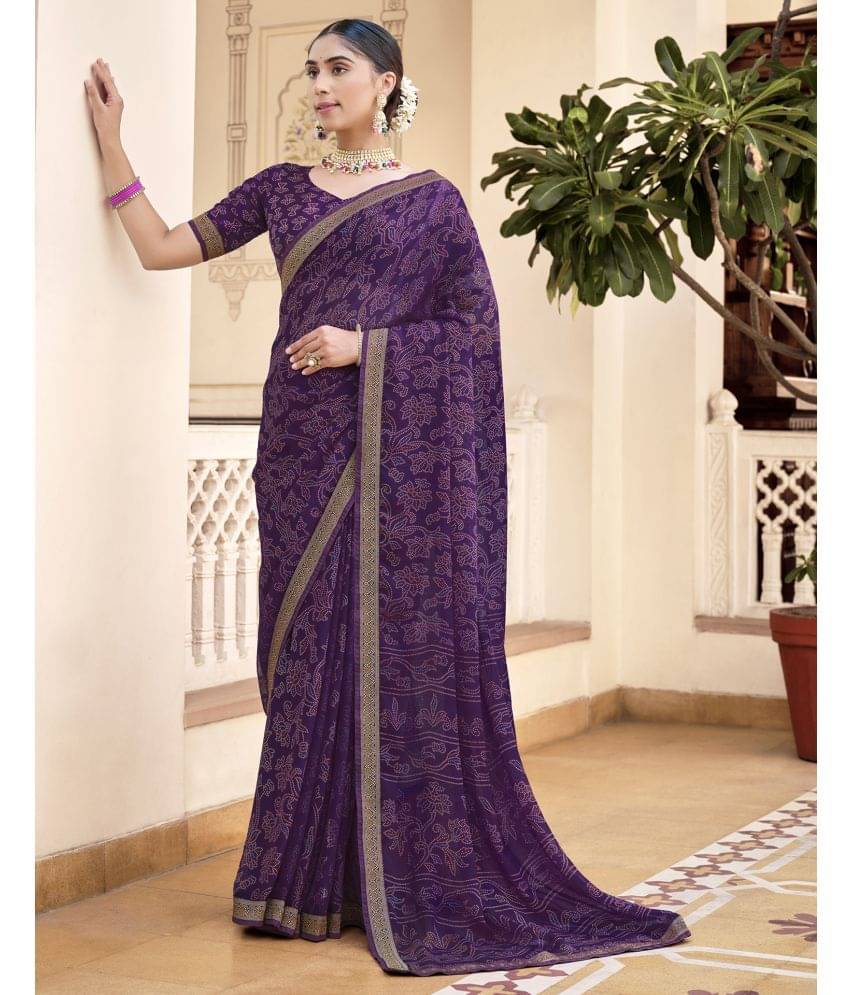 Samah Chiffon Printed Saree With Unstitched Blouse Piece ( Purple ) Samah Chiffon Printed Saree With Unstitched Blouse Piece ( Purple )