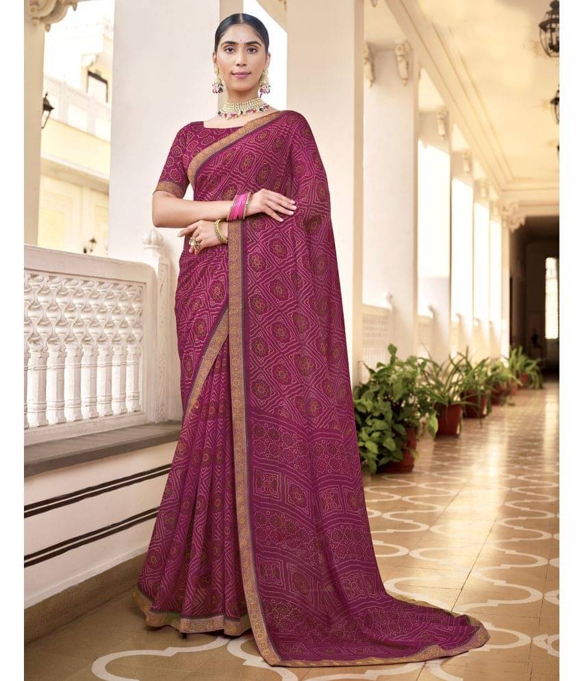 Samah Chiffon Printed Saree With Unstitched Blouse Piece ( Pink ) Samah Chiffon Printed Saree With Unstitched Blouse Piece ( Pink )