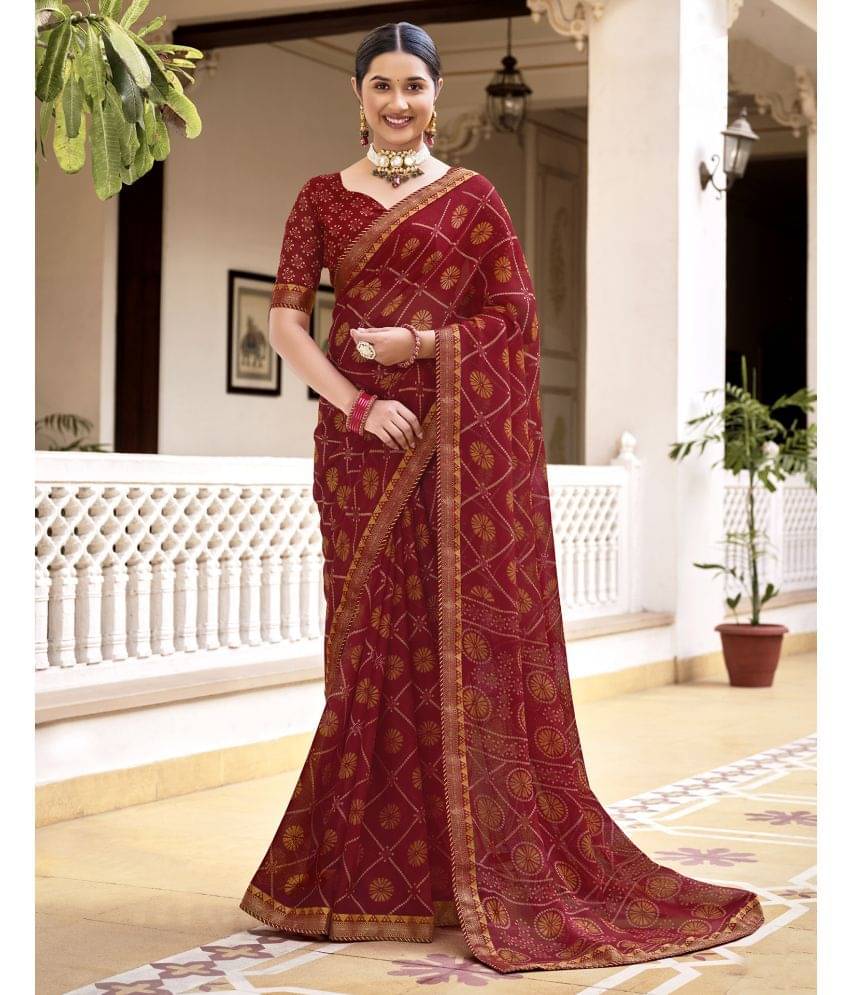 Samah Chiffon Printed Saree With Unstitched Blouse Piece ( Red ) Samah Chiffon Printed Saree With Unstitched Blouse Piece ( Red )