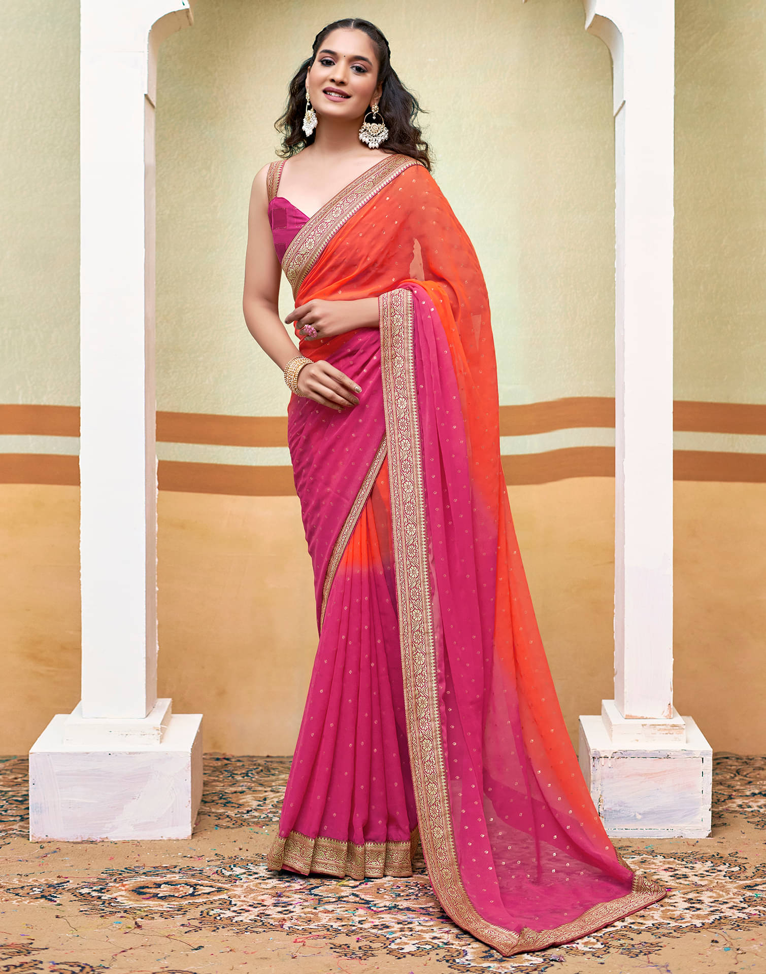 Samah Georgette Printed Saree With Unstitched Blouse Piece ( Orange ) Samah Georgette Printed Saree With Unstitched Blouse Piece ( Orange )