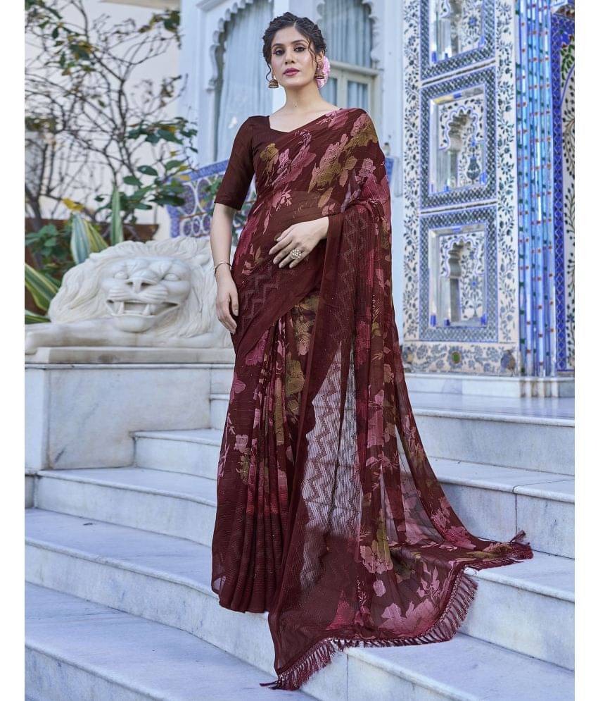 Samah Georgette Printed Saree With Unstitched Blouse Piece ( Maroon ) Samah Georgette Printed Saree With Unstitched Blouse Piece ( Maroon )