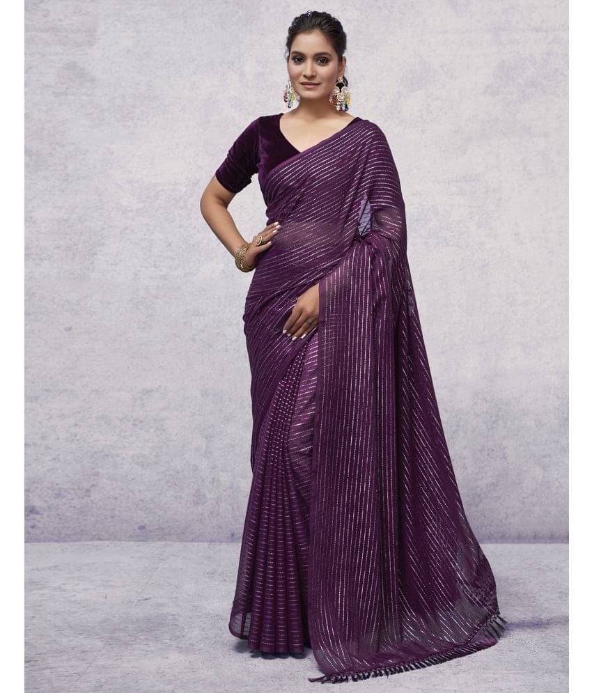 Samah Georgette Woven Saree With Unstitched Blouse Piece ( Wine ) Samah Georgette Woven Saree With Unstitched Blouse Piece ( Wine )