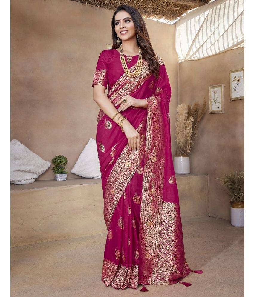Samah Silk Blend Woven Saree With Unstitched Blouse Piece ( Pink )     			Samah Silk Blend Woven Saree With Unstitched Blouse Piece ( Pink )