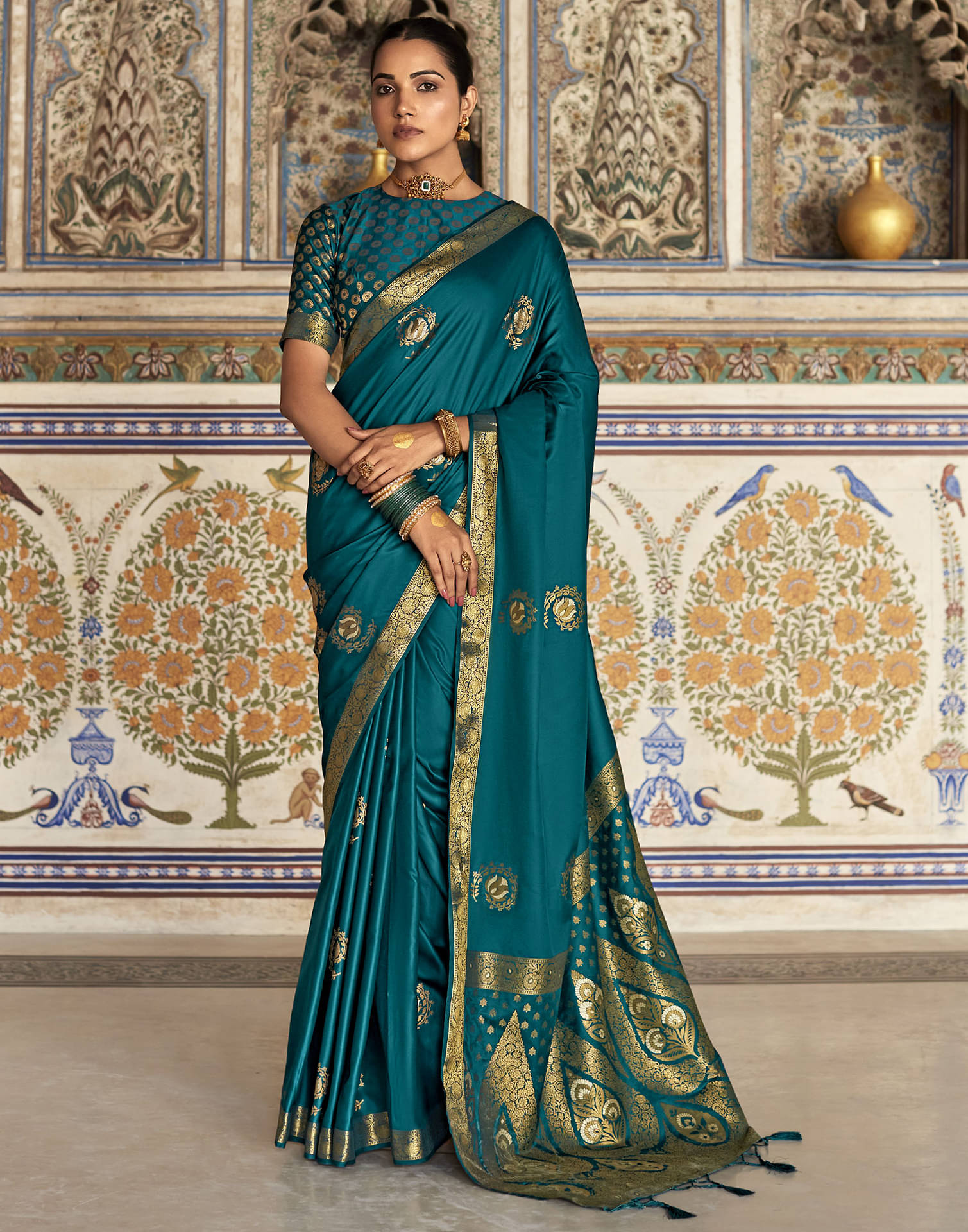     			Samah Silk Woven Saree With Unstitched Blouse Piece ( Rama )