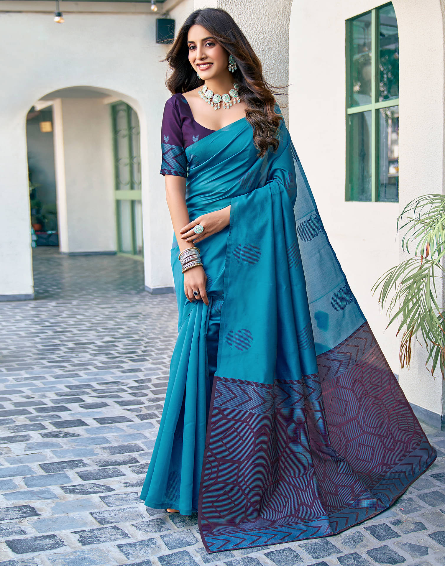    			Samah Silk Woven Saree With Unstitched Blouse Piece ( Rama )