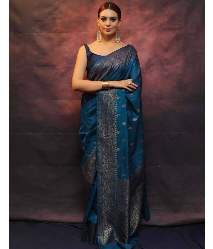     			Samah Silk Woven Saree With Unstitched Blouse Piece ( SkyBlue )