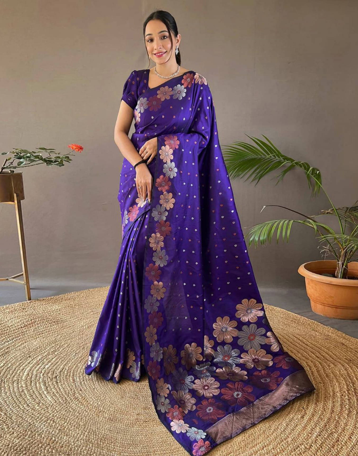     			Samah Silk Woven Saree With Unstitched Blouse Piece ( Purple )