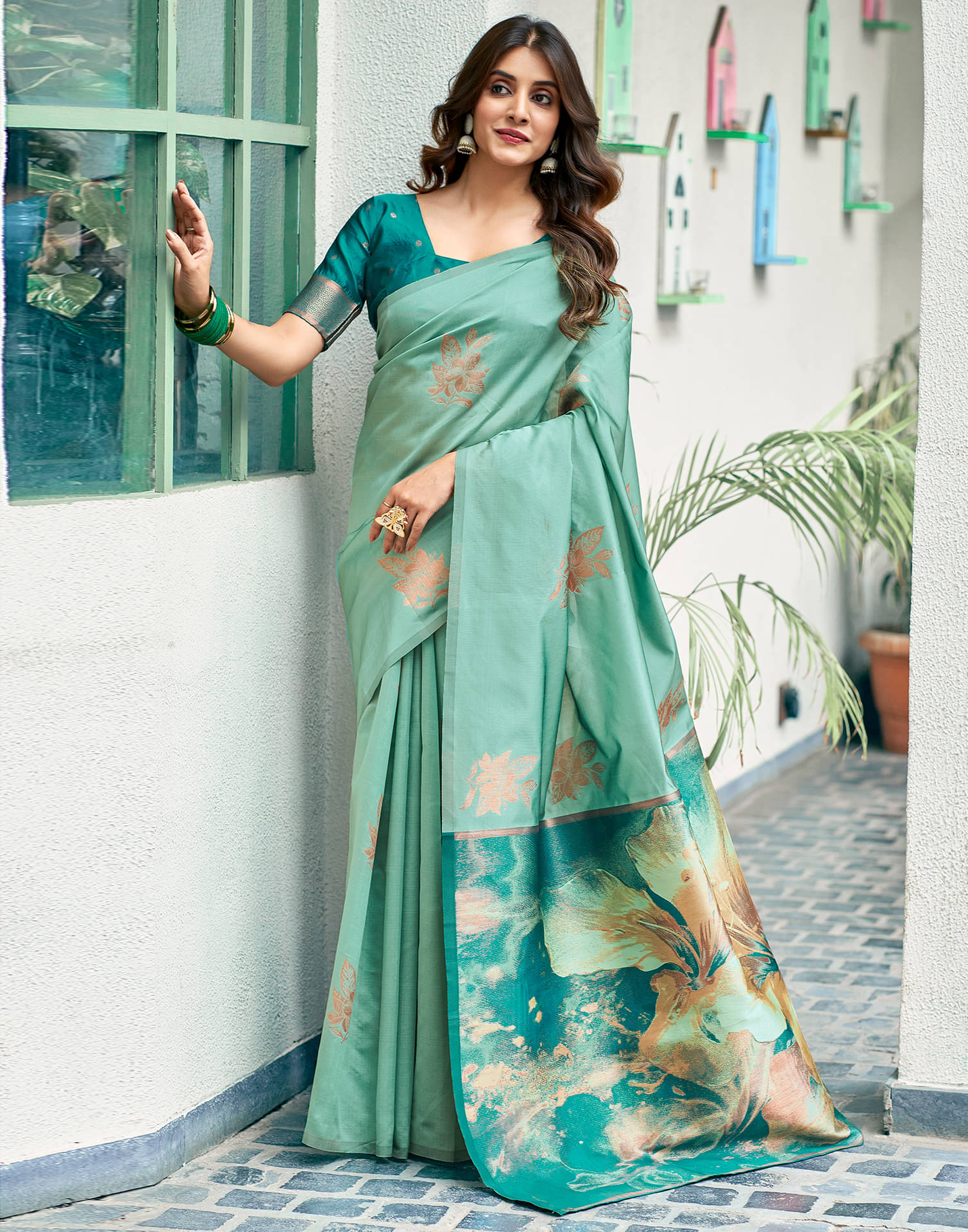 Samah Silk Woven Saree With Unstitched Blouse Piece ( Mint Green ) Samah Silk Woven Saree With Unstitched Blouse Piece ( Mint Green )