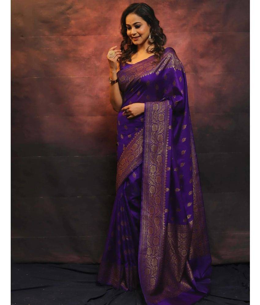     			Samah Silk Woven Saree With Unstitched Blouse Piece ( Purple )