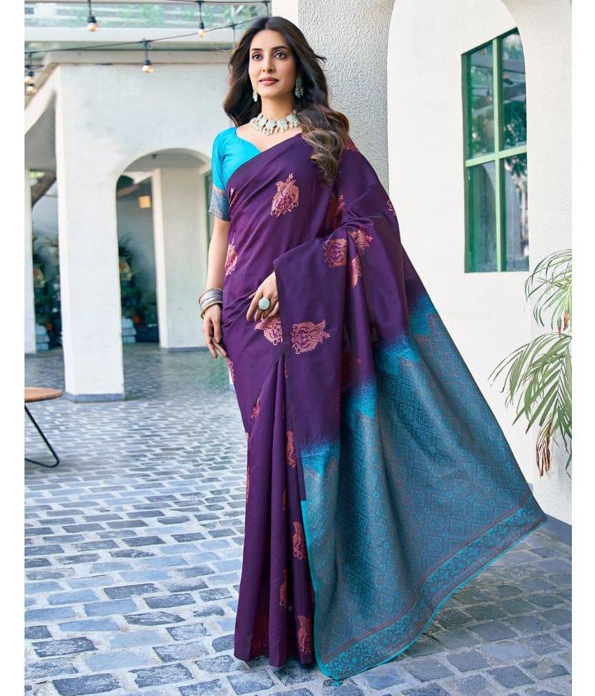 Samah Silk Woven Saree With Unstitched Blouse Piece ( Purple ) Samah Silk Woven Saree With Unstitched Blouse Piece ( Purple )
