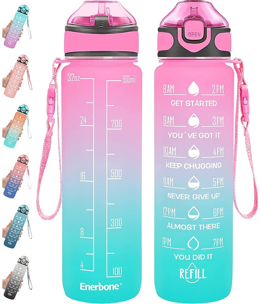 32 ounce Water Bottle with Times to Drink and Straw, Motivational Drinking Water Bottles with Carrying Strap, Leakproof BPA & Toxic Free, Fitness Gym Outdoor |Plastic |Pink - Stationery | Buy online on ZillyBuy