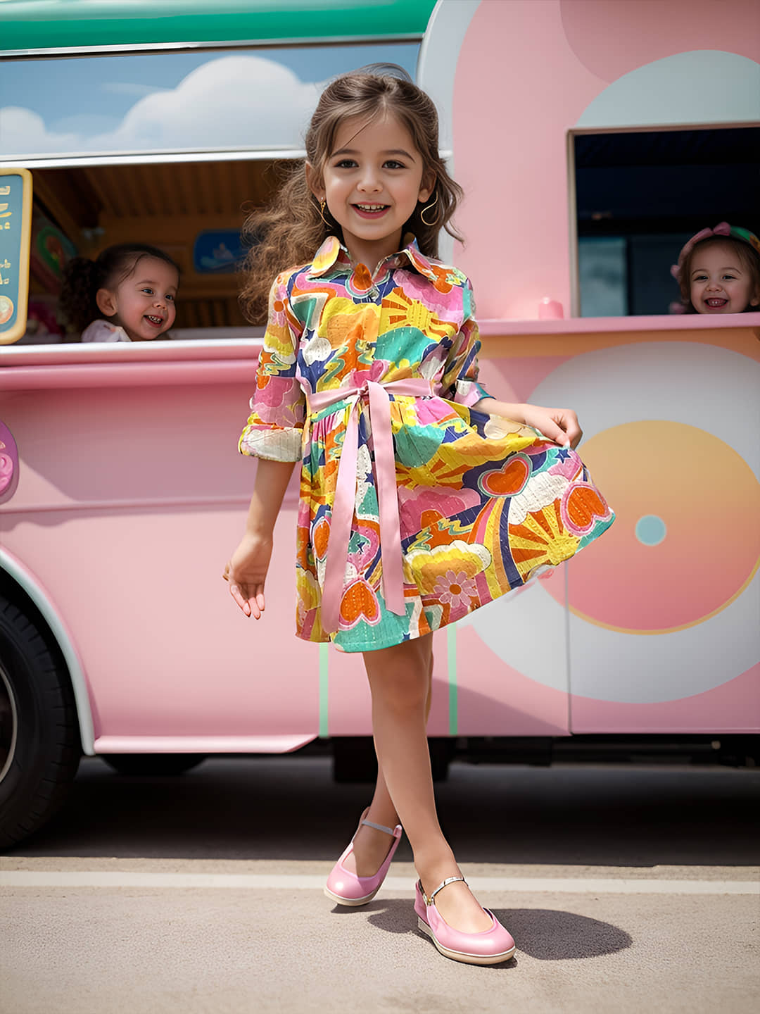 A.T.U.N. Cotton Shirt Dress For Girls ( Pack of 1 , Multi )