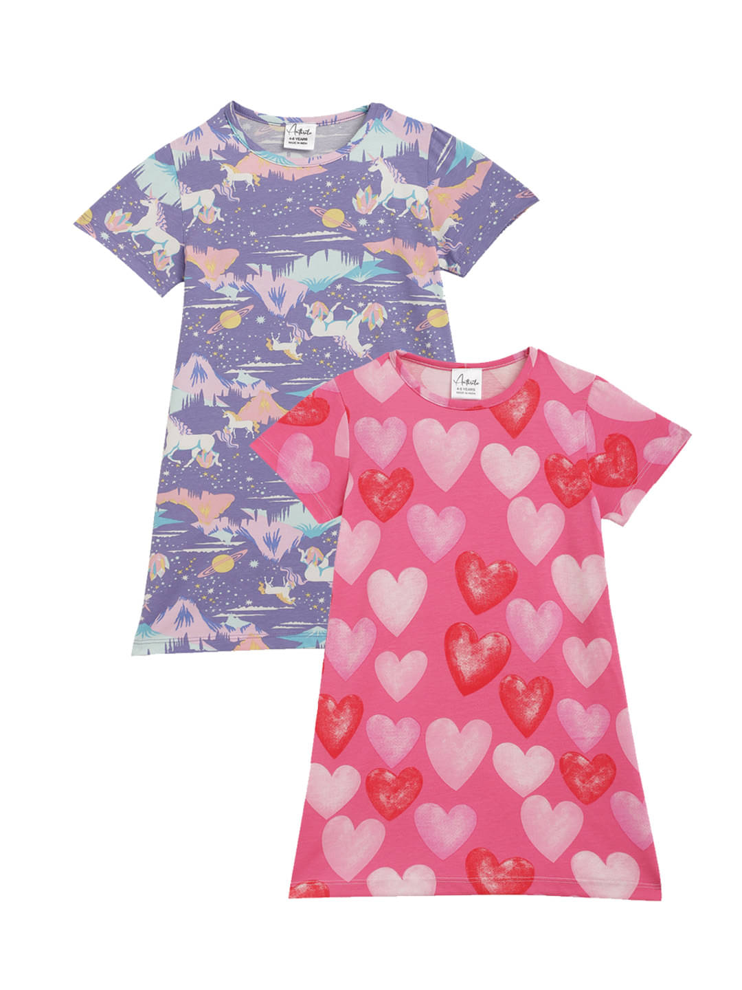 ANTHRILO Multicolor Cotton Blend Girls T-shirt Dress ( Pack of 2 ) ANTHRILO Multicolor Cotton Blend Girls T-shirt Dress ( Pack of 2 )