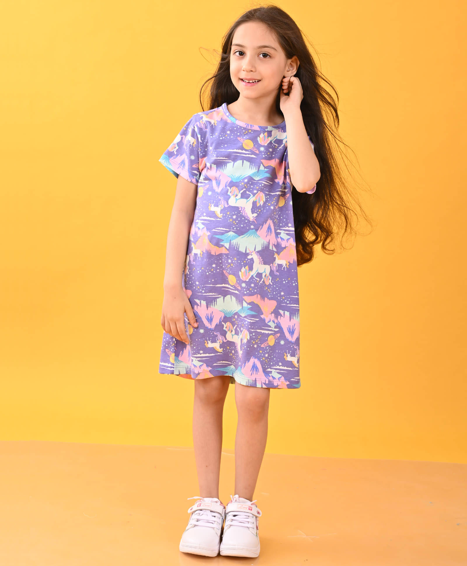     			ANTHRILO Purple Cotton Blend Girls T-shirt Dress ( Pack of 1 )