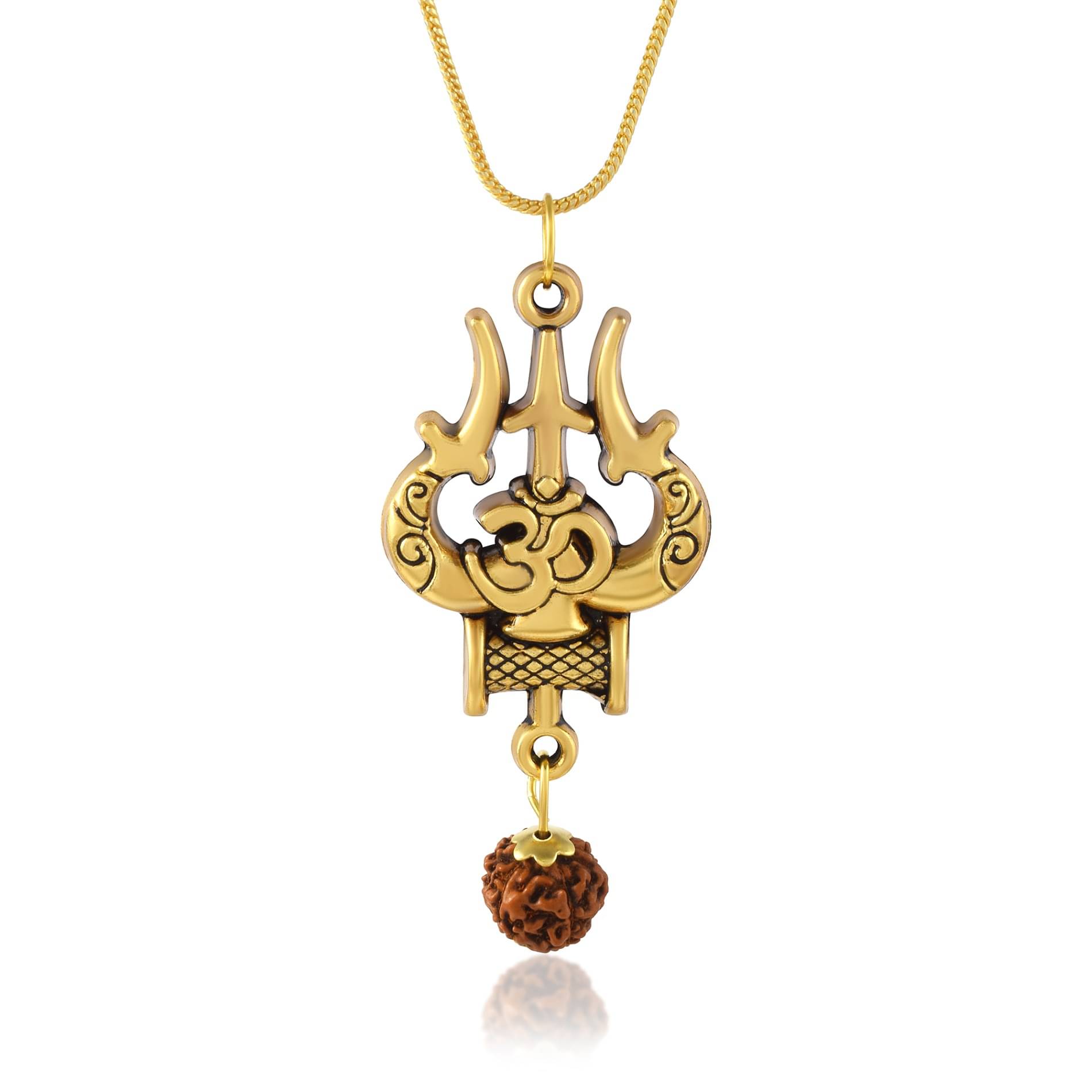     			Admier Mahakaal Shiv shankar Trishul Damaroo om Gold Plated rudrakha Pendant For Men And Women