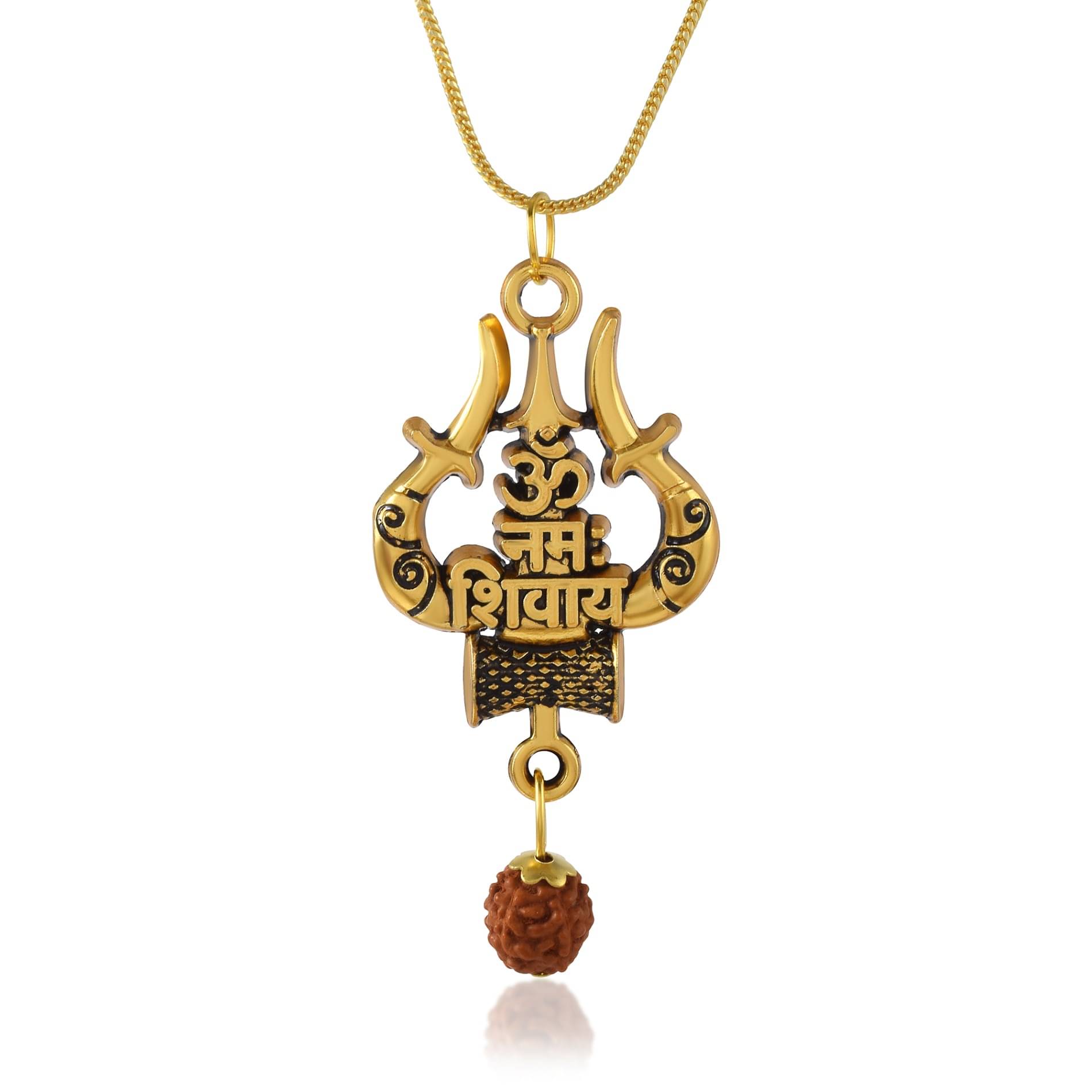     			Admier Mahakaal Shiv shankar Trishul Damaroo om namah shivaya Gold Plated rudrakha Pendant For Men And Women