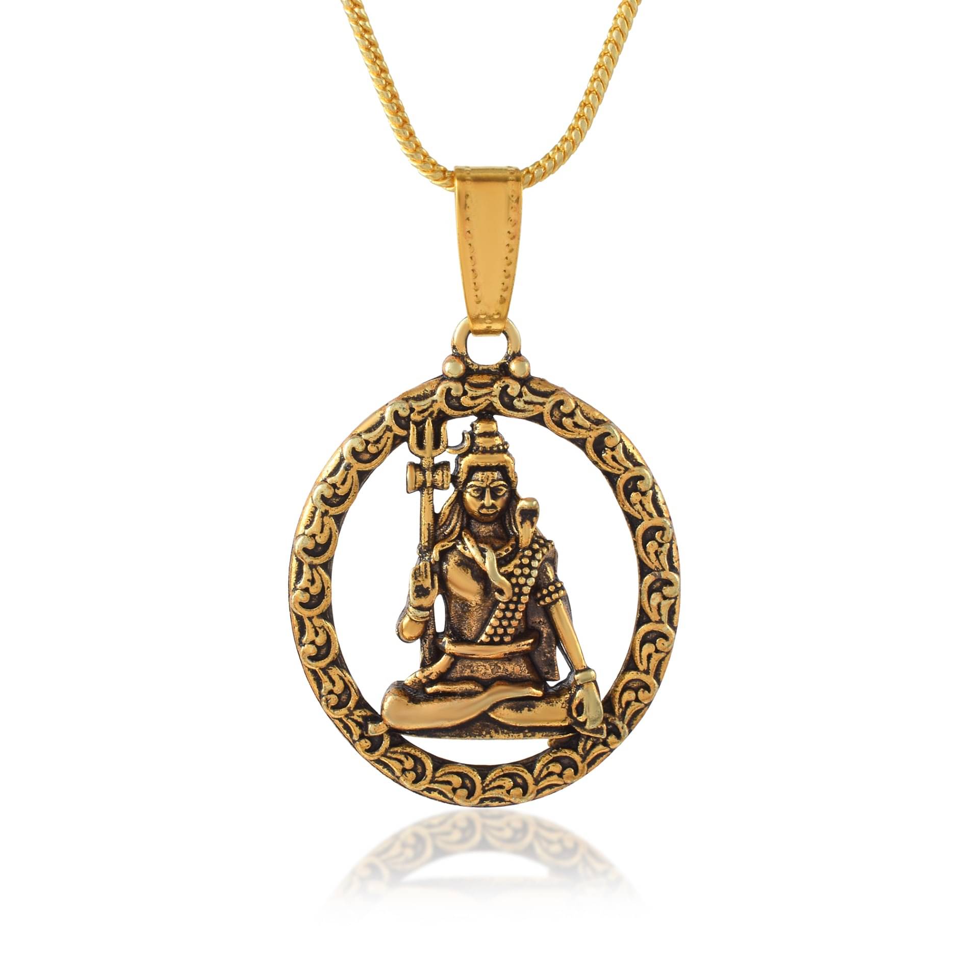     			Admier Oxidised Gold plated Shiv Shiva Mahadev Bholenath hindu chain pendant Temple jewellery Men women