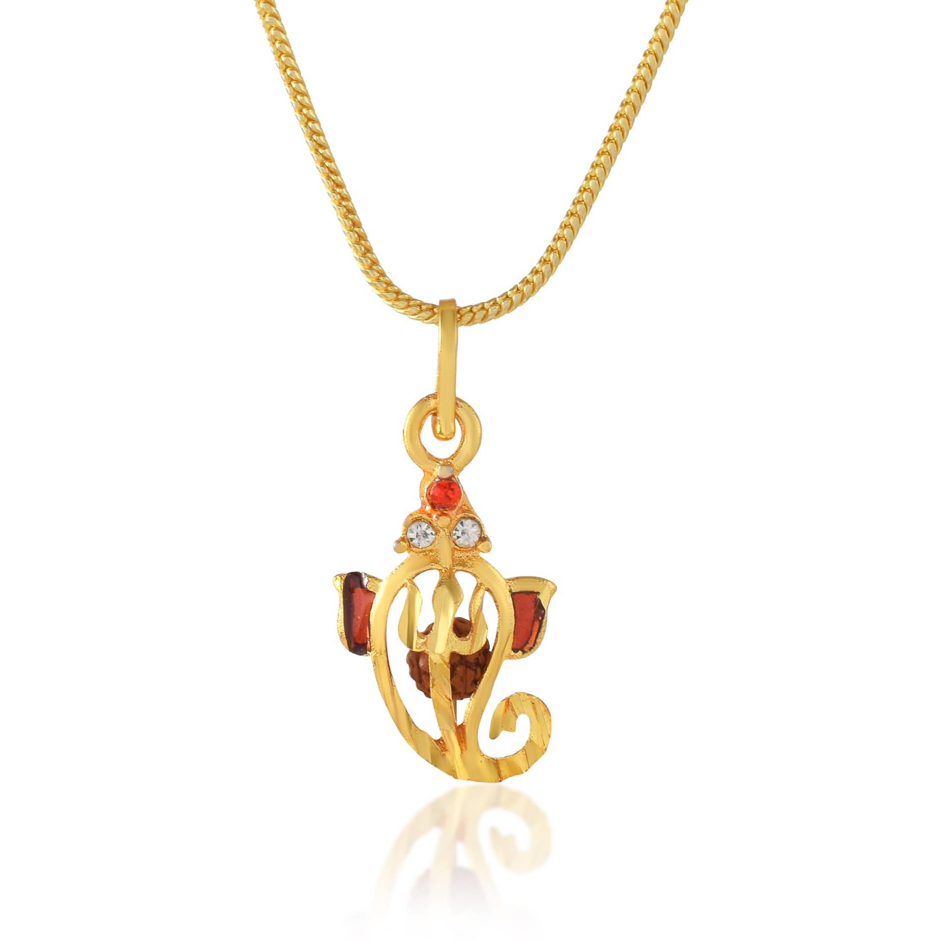     			Admier gold plated ganesh ganpati trishul design cz studded rudraksha religious pendant for men women