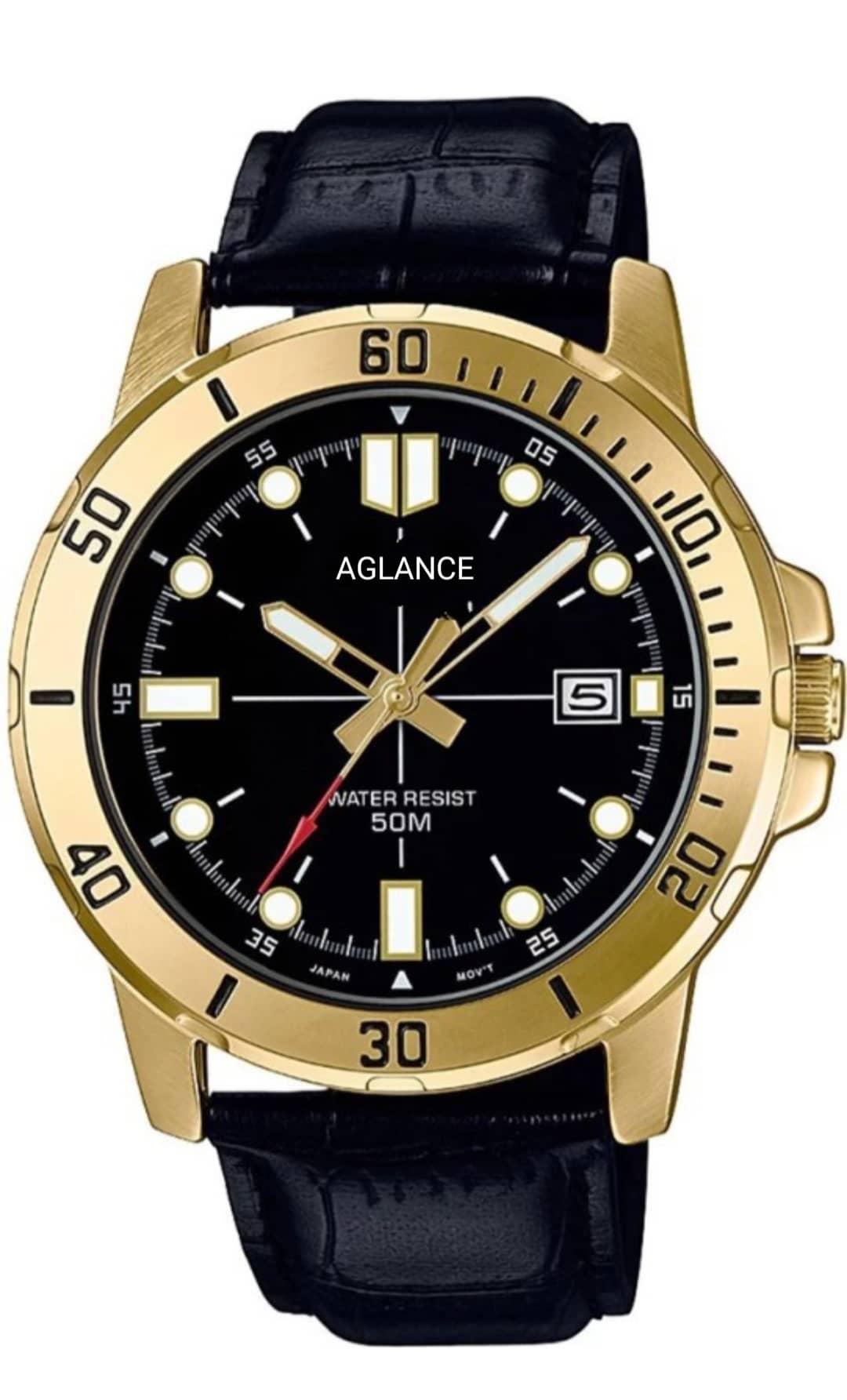 Aglance Black Leather Analog Men's Watch