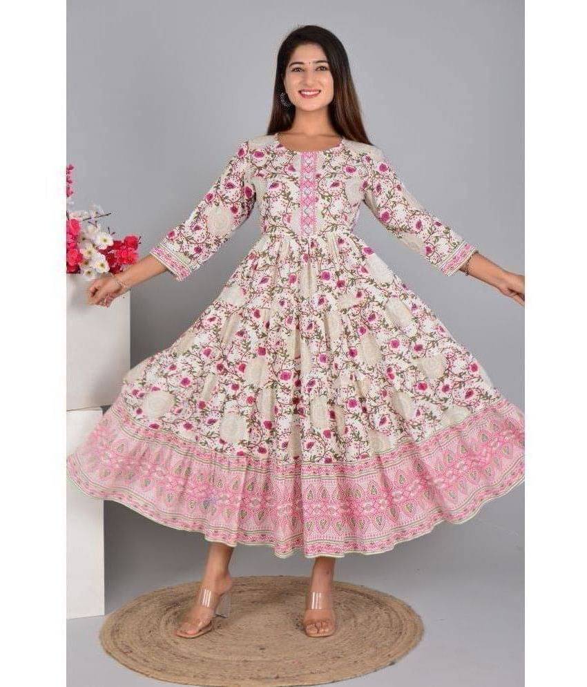     			Aurelisa Rayon Printed Anarkali Women's Kurti - Pink ( Pack of 1 )