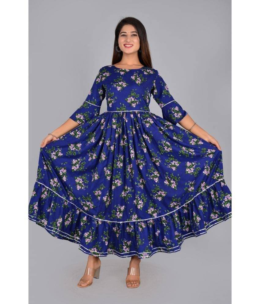    			Aurelisa Rayon Printed Anarkali Women's Kurti - Blue ( Pack of 1 )