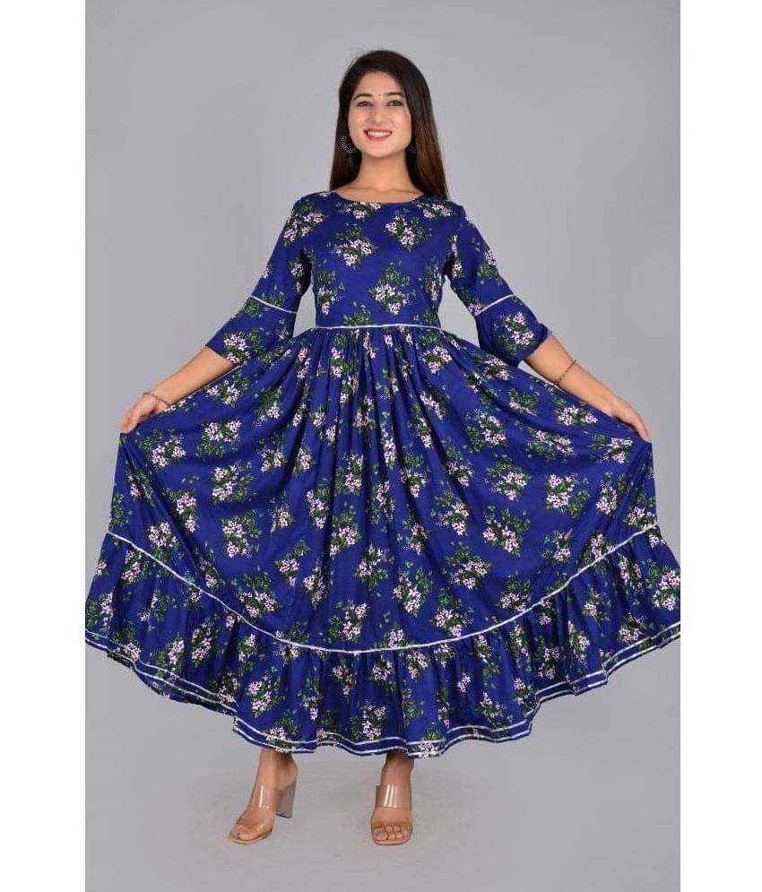 Aurelisa Rayon Printed Anarkali Women's Kurti - Blue ( Pack of 1 ) Aurelisa Rayon Printed Anarkali Women's Kurti - Blue ( Pack of 1 )
