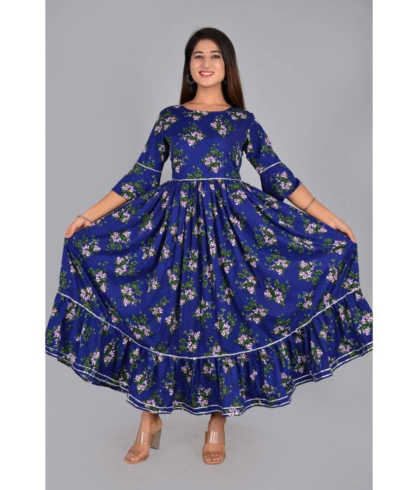     			Aurelisa Rayon Printed Anarkali Women's Kurti - Blue ( Pack of 1 )