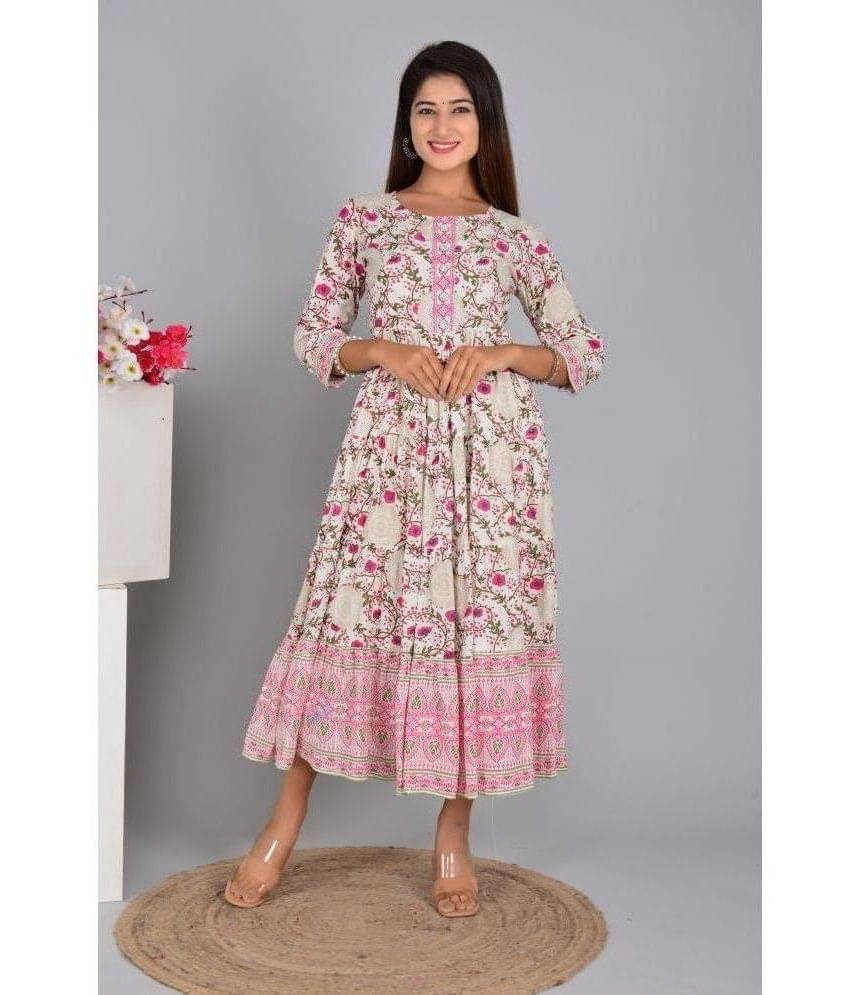     			Aurelisa Rayon Printed Anarkali Women's Kurti - Pink ( Pack of 1 )