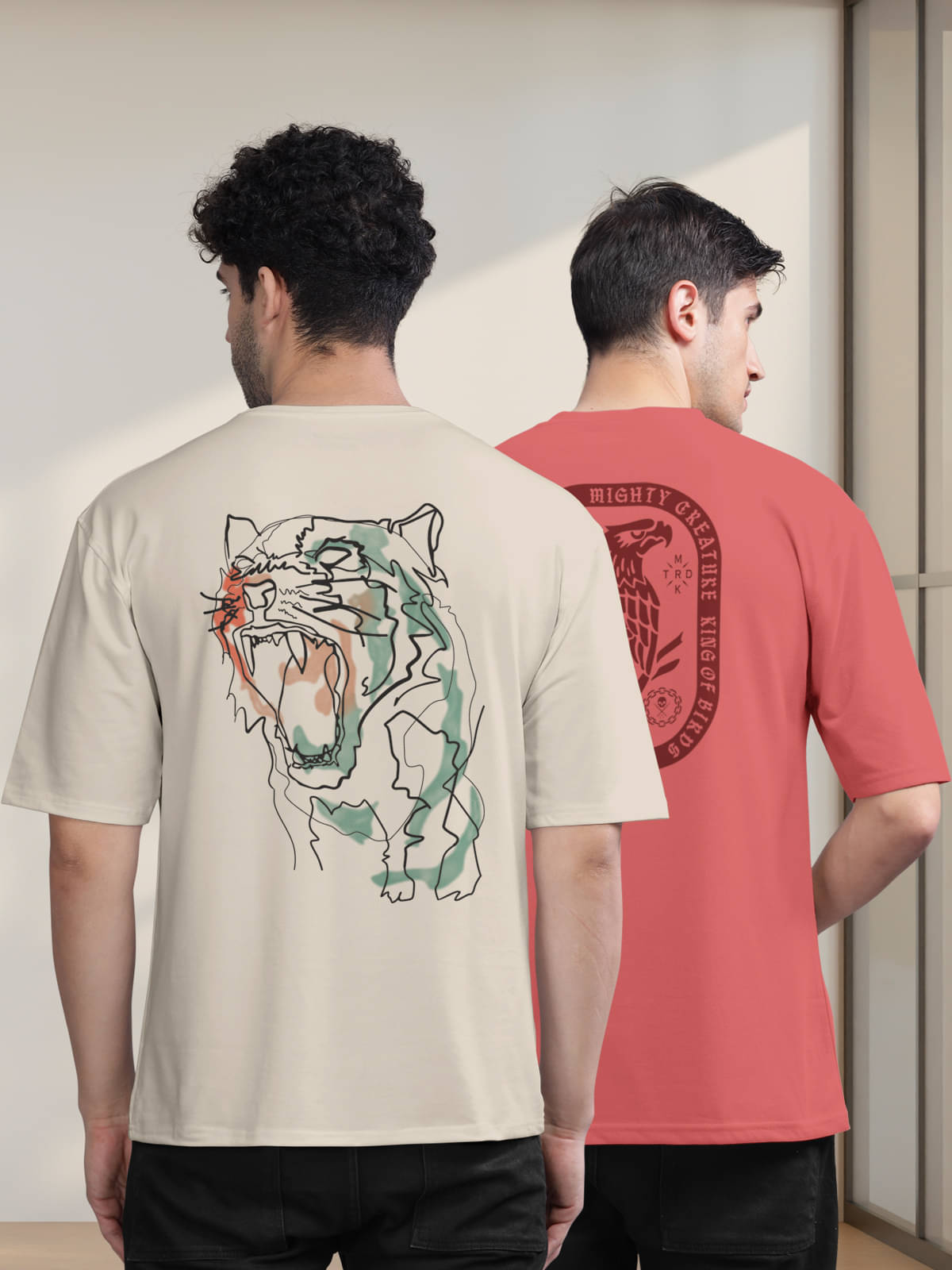 BULLMER Pack of 2 Cotton Blend Oversized Fit Men's T-Shirt ( Red ) BULLMER Pack of 2 Cotton Blend Oversized Fit Men's T-Shirt ( Red )