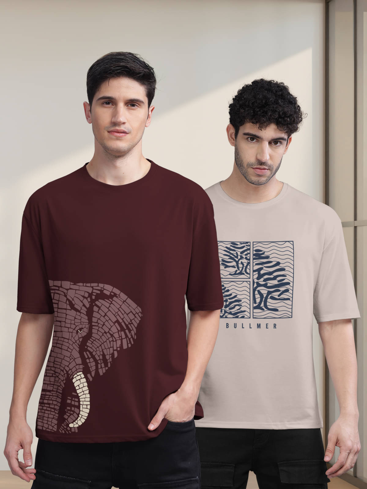     			BULLMER Men Cotton Blend Oversized Fit Printed T-Shirt ( Maroon )