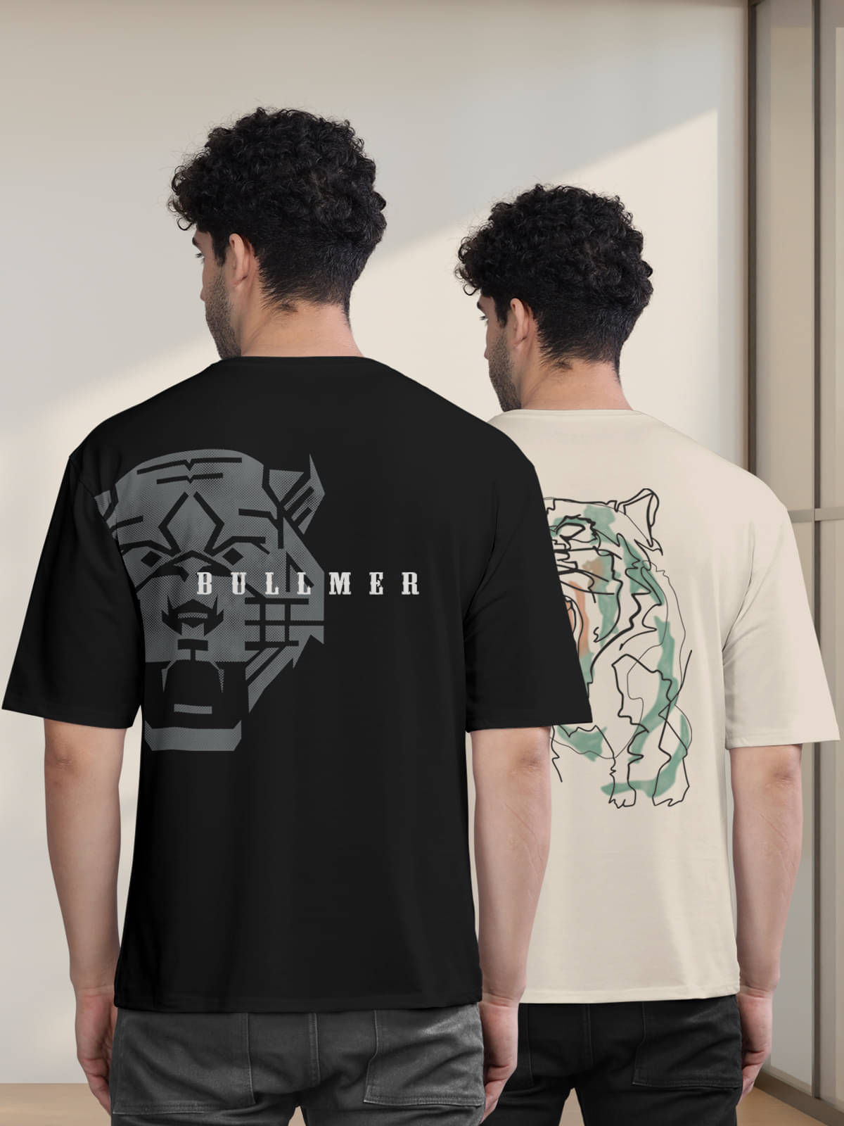     			BULLMER Pack of 2 Cotton Blend Oversized Fit Men's T-Shirt ( Off White )